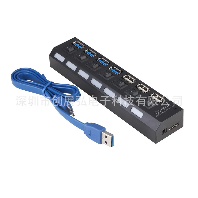 100 шт., 7 Порты и разъёмы USB 3,0 Hub On/Off переключатель+ EU/US/UK AC Мощность адаптер для ноутбука, настольного компьютера