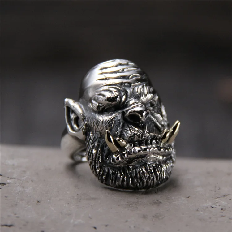 

S925 Sterling Silver Personality World Of Warcraft Ring Thai Silver Retro Domineering Men Open Ended Ring