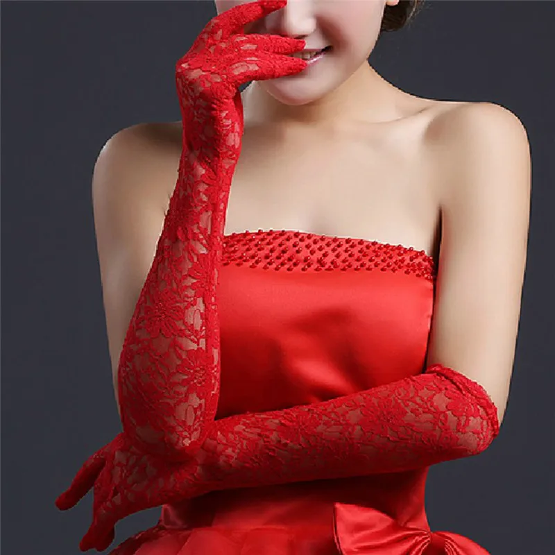 

Tulle White Red Lace barato Bridal Gloves Elbow Length Matched Wedding Dress bruid cheap noiva Gloves Wedding Accessories S3