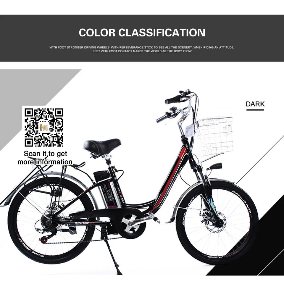 Sale lady e bike Electric bicycle 48v 24 inch 6 speed aluminum alloy front and rear disc brakes 12ah battery 2 seat 3