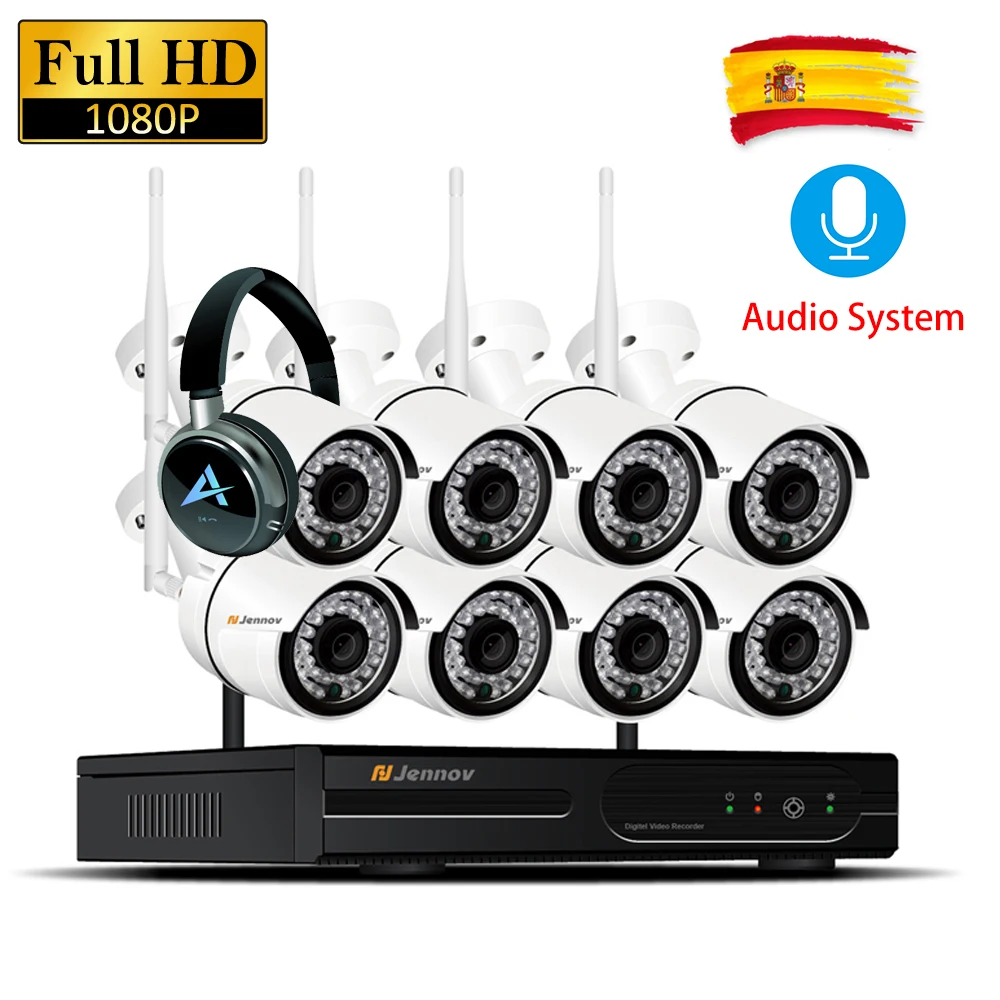 8CH 1080P 2MP IP Camera Audio Record Waterproof Wireless Security CCTV