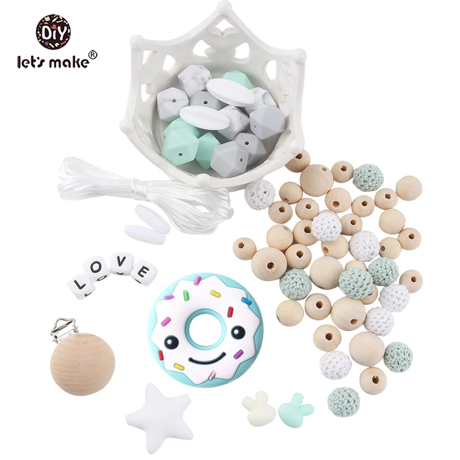

Let's Make Silicone Cartoon Donut DIY Set Nursing Baby Play Gym Baby Silicone Teether Food Grade Toys Accessories Teether Charms