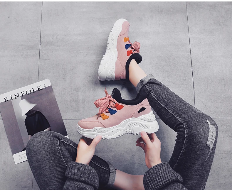 Women's Casual Shoes' Sneaker Dad Shoes Woman Sneakers Leather Black Lace-Up Flat Platform Sneakers Women Dad Shoes Big Size 8 (10)