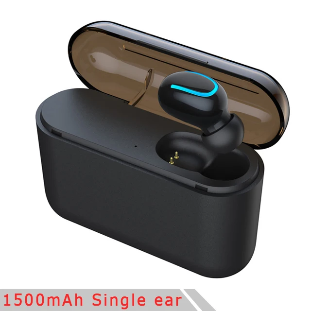 Bluetooth 5,0 наушники TWS мини Беспроводные спортивные наушники гарнитура стерео наушники с усиленными басами с зарядным устройством 1500 мАч power bank - Цвет: black Single ear