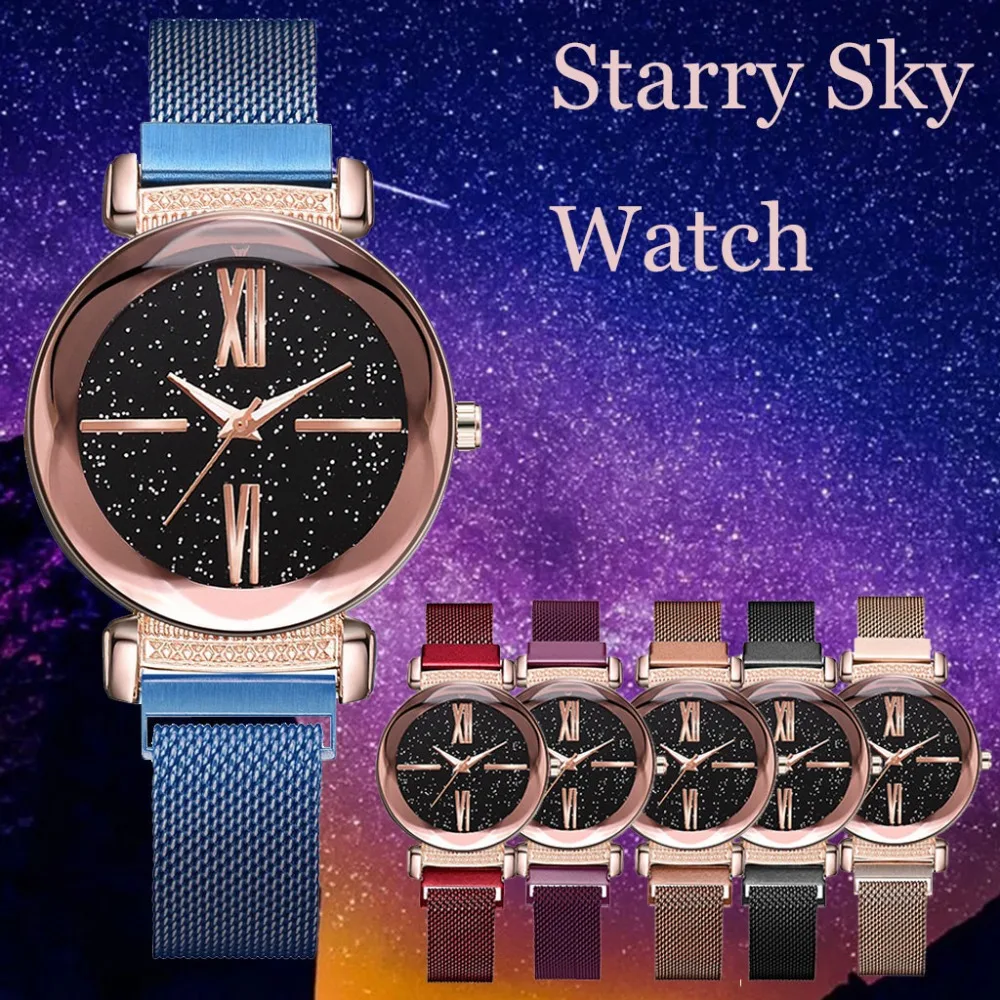 

Luxury Rose Gold Women Watches Fashion Starry Sky Ladies Quartz Clock Magnetic Mesh Relojes Mujer Female Wristwatch *533