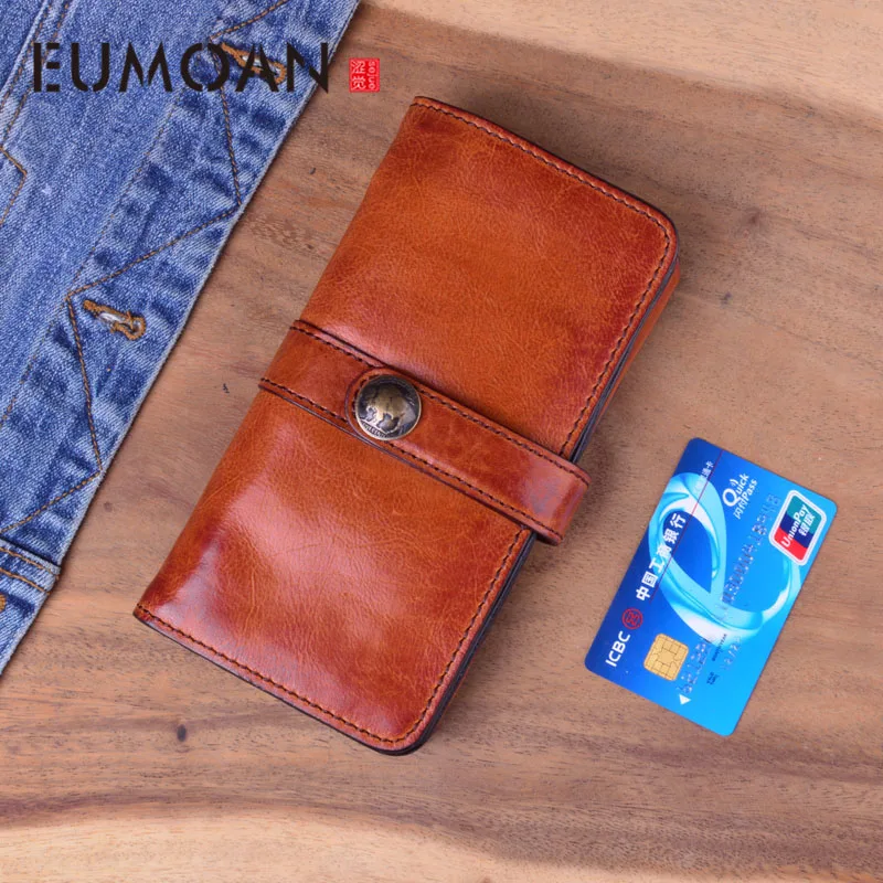 

EUMOAN Original design handmade retro leather men's long wallet first layer leather ladies handbags buckle soft leather tide