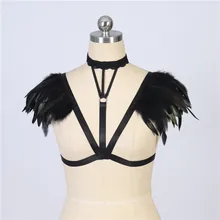 Перья Клетка проводов белье эполеты плеча праздничный топ с «крыльями ангела» бондаж Сексуальная Готическая портупея бюстгальтер