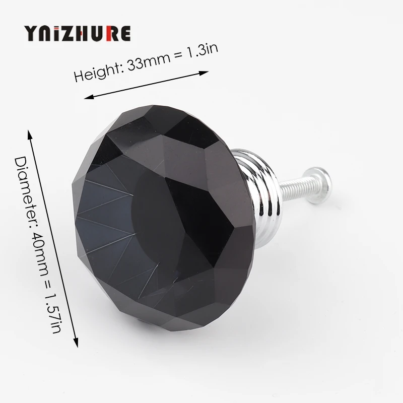 Hot 10 шт 40mm Black Diamond Форма кристалл стеклянный, кухонный, дверной шкафчик фурнитура Кабинет ручки и ручек