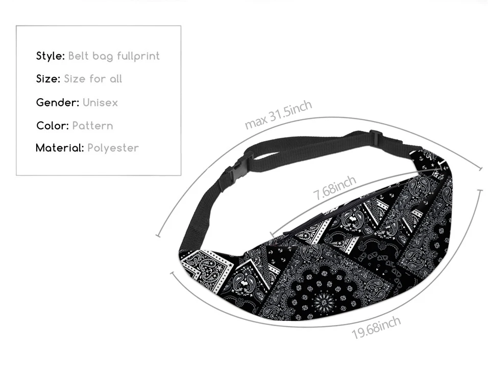 Deanfun поясная сумка 3D Бандана с принтом черный ремень с молнией для женщин YB9