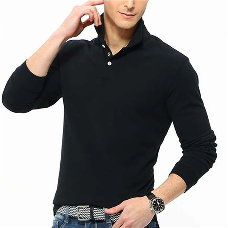 

2019 fashion Men's Casual Solid Color Turn-Down Collar Cotton Slim Buttons Long Sleeve Fashion Autumn Male Pullover Top