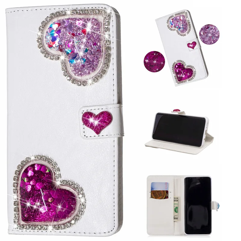 

Diamond Love Cover for Samsung S7 Edge s8 S9 Plus Deluxe Handmade Gold Shiny PU Leather Flip for Samsung Note 8 9 Case
