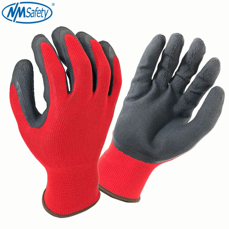 

NMSafety Mechanical Gloves Red Polyester Black Nitrile Latex Sandy Coating Work Safety Gloves Work Gloves Mechanic Worker Gloves