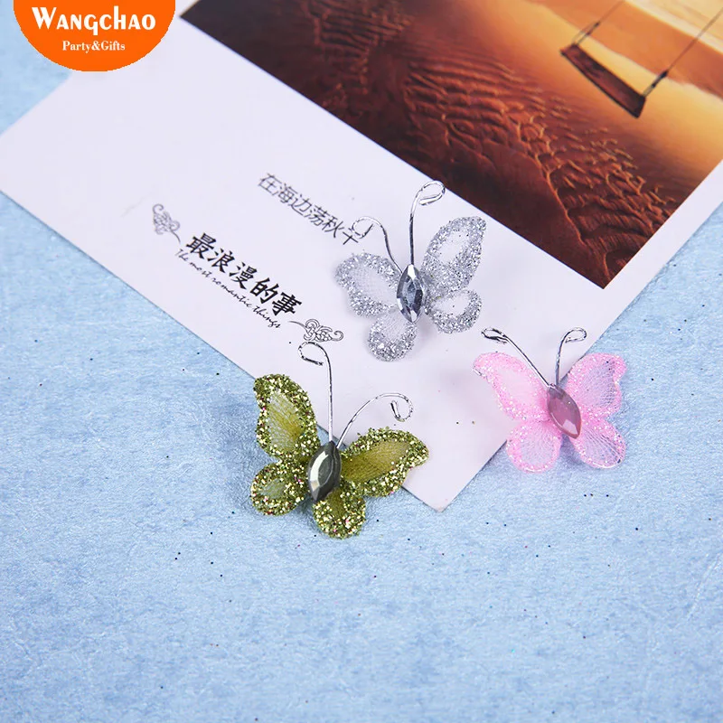 

12pcs/lot 3cm small nylon butterfly wedding birthday Party decorations kids DIY home wall baby shower 4 colors New listing