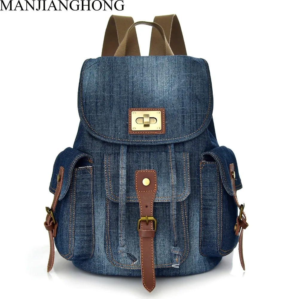 Women Denim Backpacks For Teenage Girls Travel Laptop Fashion Backpack School Shoulder Bag