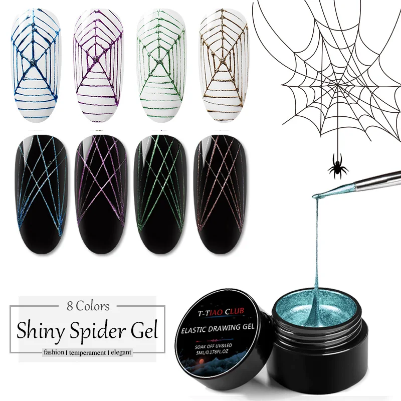 

T-TIAO CLUB Metallic Spider Drawing Nail Gel Polish Wire Painting Gel Pulling Silk Spider Soak Off UV Nails Gel Nail Art Lacquer
