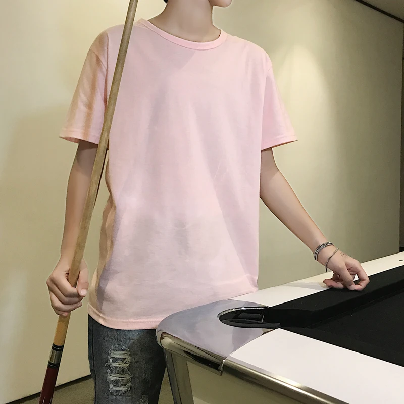 LAPPSTER мужские однотонные, стиль Харадзюку, уличная футболка, лето, мужские забавные свободные футболки, хип-хоп футболки с круглым вырезом, хлопковая белая футболка - Цвет: Light Pink