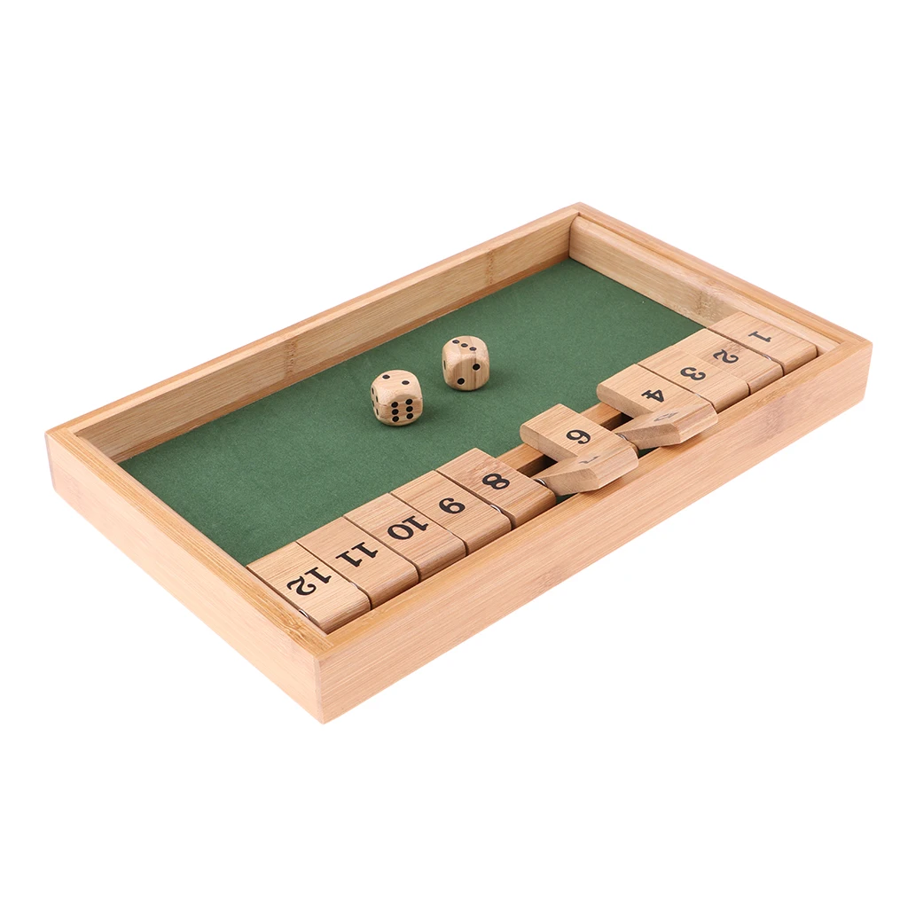 Wooden Deluxe 1-12 Number Shut the Box Dice Board Game Toy for Kids Adult Entertainment KTV Club Drinking Games Prop