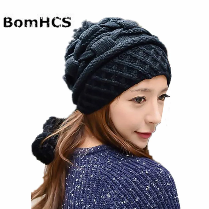 BomHCS сладкий Женская Мода Зимние теплые кабель вязать толстый Сутулиться Beanie ухо муфты Кепки