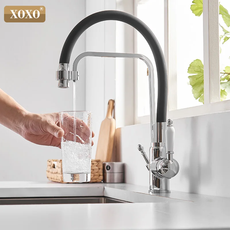 

XOXO Filter Kitchen Faucet Drinking Water Black Deck Mounted Mixer Tap 360 Rotation Pure Water Filter Kitchen Sinks Taps 82018