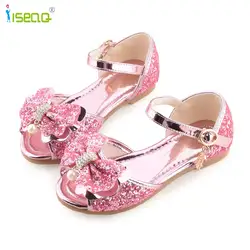 Сандалии для девочек и мальчиков летняя обувь принцессы для девочек модные вечерние сандалии Дети танцевальная обувь Стразы бант туфли на