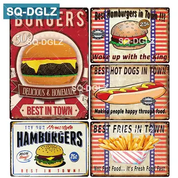 

[SQ-DGLZ] Best Hamburger In Town Metal Sign Wall Decoration Tin Sign Vintage Metal Signs Home Decor Painting Plaques Art Poster