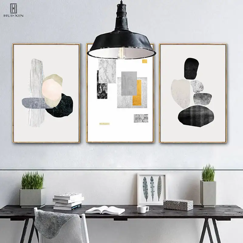 

Nordic Modern Abstrct Canvas Paintings Different Color White Black Gray Mixed Up Decorative Painting For Home Hotel Decor