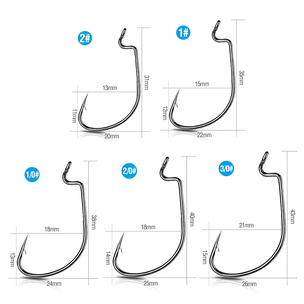 DONQL 50/100 шт. Широкий кривошипный офсетный рыболовный крючок из углеродистой стали 3/0#-2# басовый колючий Карп Рыболовный крючок для Мягкая приманка в виде червей