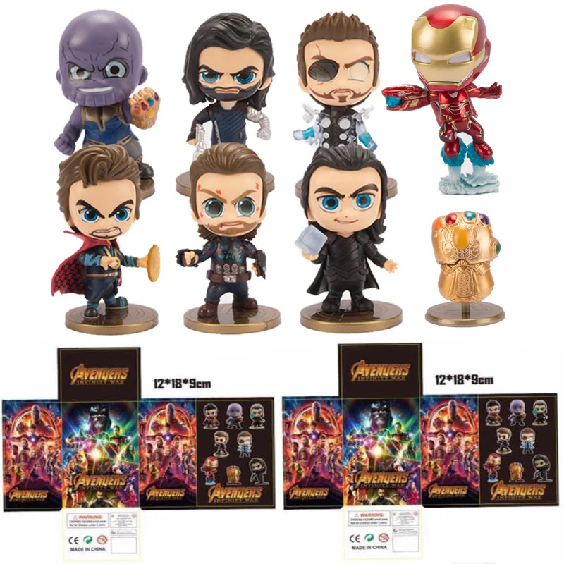 8pcs/set Ironman Spiderman Thanos Infinity Gauntlet Loki Bubble Head Car Accessories Figure