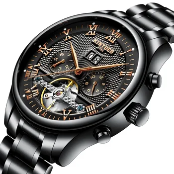 

KINYUED Skeleton Watch Men Self-Wind Mechanical Mens Watches Automatic Stainless Steel Waterproof horloges mannen erkek kol saat