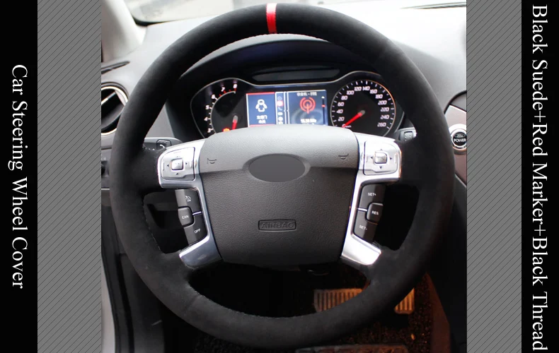 Черная замша ручная прошивка автомобиля рулевое колесо Крышка для Ford Mondeo Mk4 2007-2012 S-Max 2008