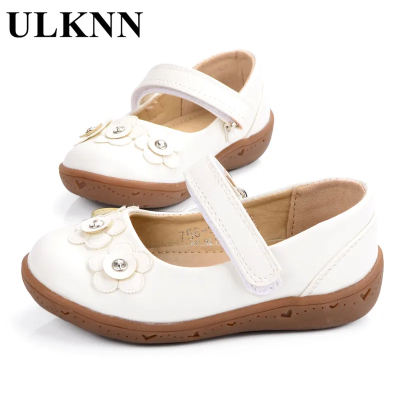 ULKNN Baby Shoes Girls Leather Flat with White Non silp Kids shoes