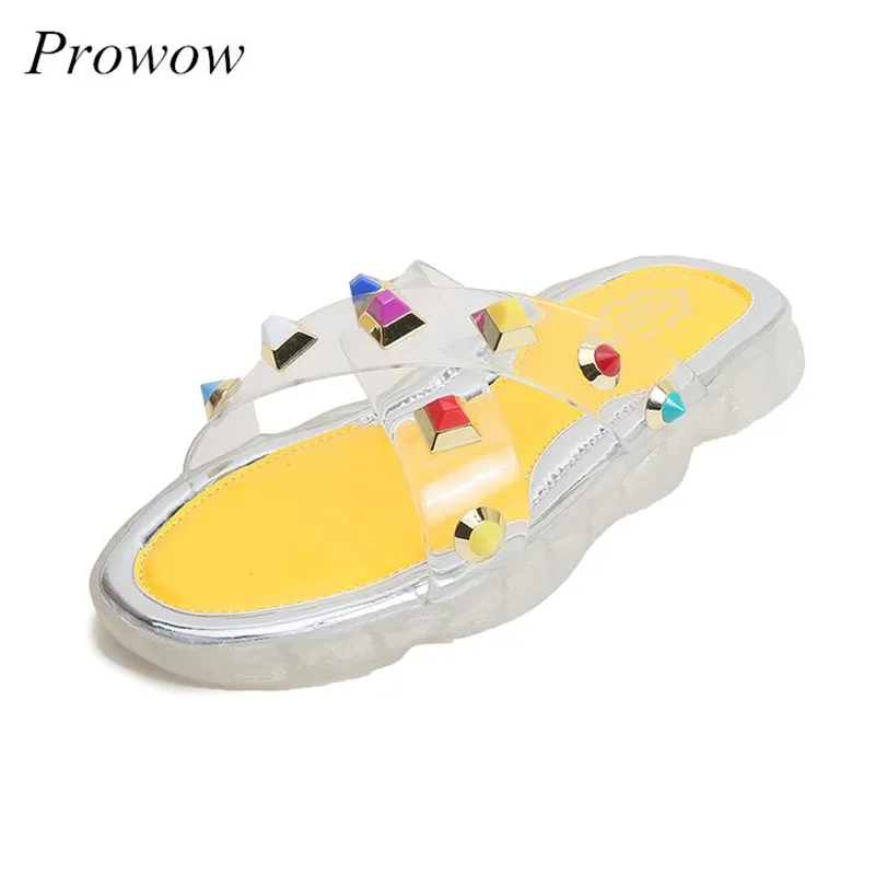 

2019 Summer Fashion Rhinestone Type Ladies Slip Rivet Waterproof Platform Low Heel Women'S Shoes Trend Wild Women'S Shoes New