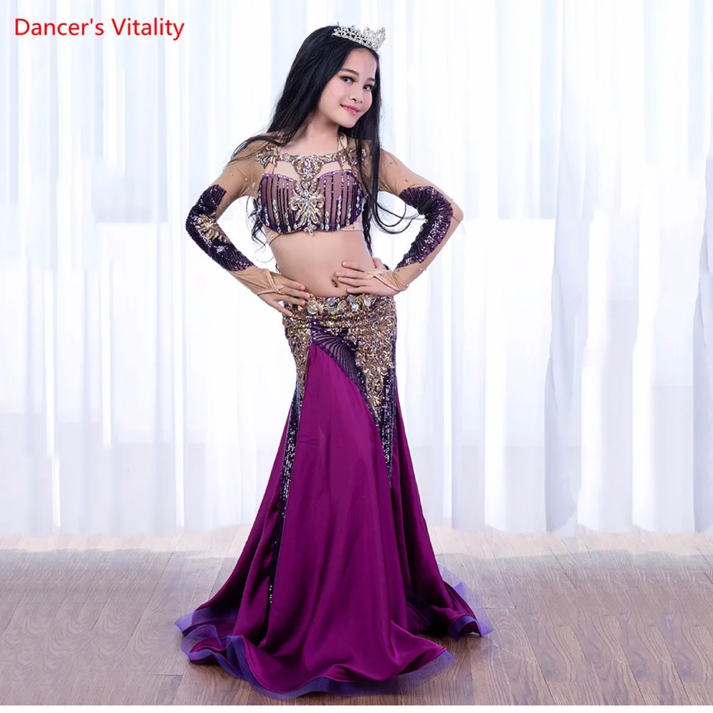 

2018 New Luxury Belly Dance bra + skirt Set 2pcs For Kids / Children / Girls Sexy Handmade Belly Dance long skirt