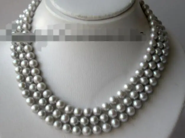 

song voge gem nanJ2485 3row round gray fw pearl necklace shell flower