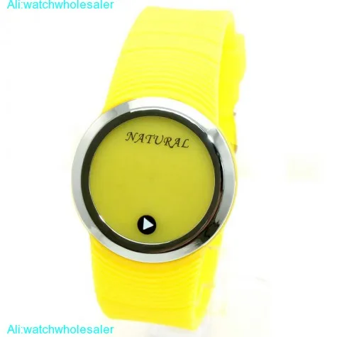 DW418C NATURAL PNP Shiny Silver Watchcase LED Silicone Yellow Band Digital Watch