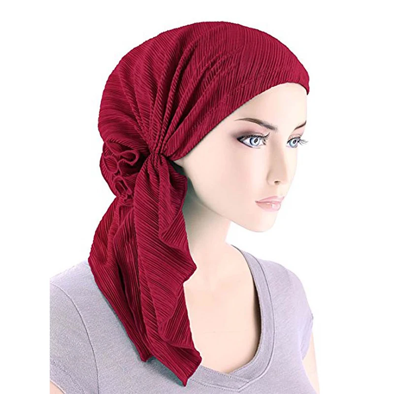 

New women soft ruffle durag head Scarf Chemo Hat durags Turban Bandanas Pre-Tied Headwear Bandana headscarf Tichel for Cancer