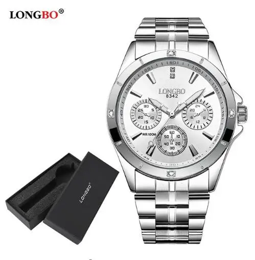 White Man With Box Бренд LONGBO, спортивные военные часы, уникальный дизайн, пара, браслет из нержавеющей стали, кварцевые часы для мужчин, мужские часы для отдыха, Relogio Masculino - Цвет: White Man With Box
