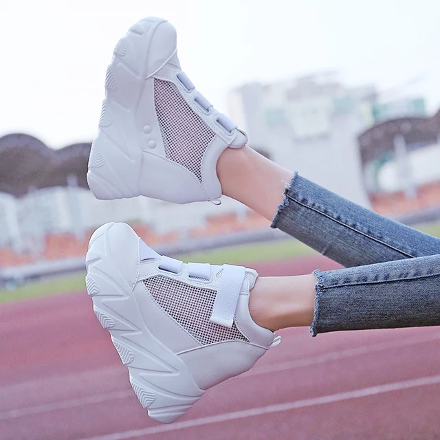 Women Platform Sneakers 2019 Summer Breathable Mesh Shoes Women Wedges Heels Casual Shoes 11 CM Thick
