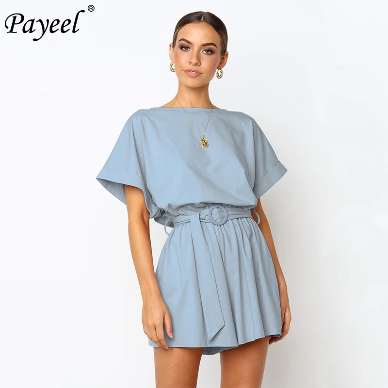 

Women Jumpsuit O Neck Playsuit Rompers Womens Casual Jumpsuits Overalls Female Sexy Romper Summer Short Pants With Belt 2019