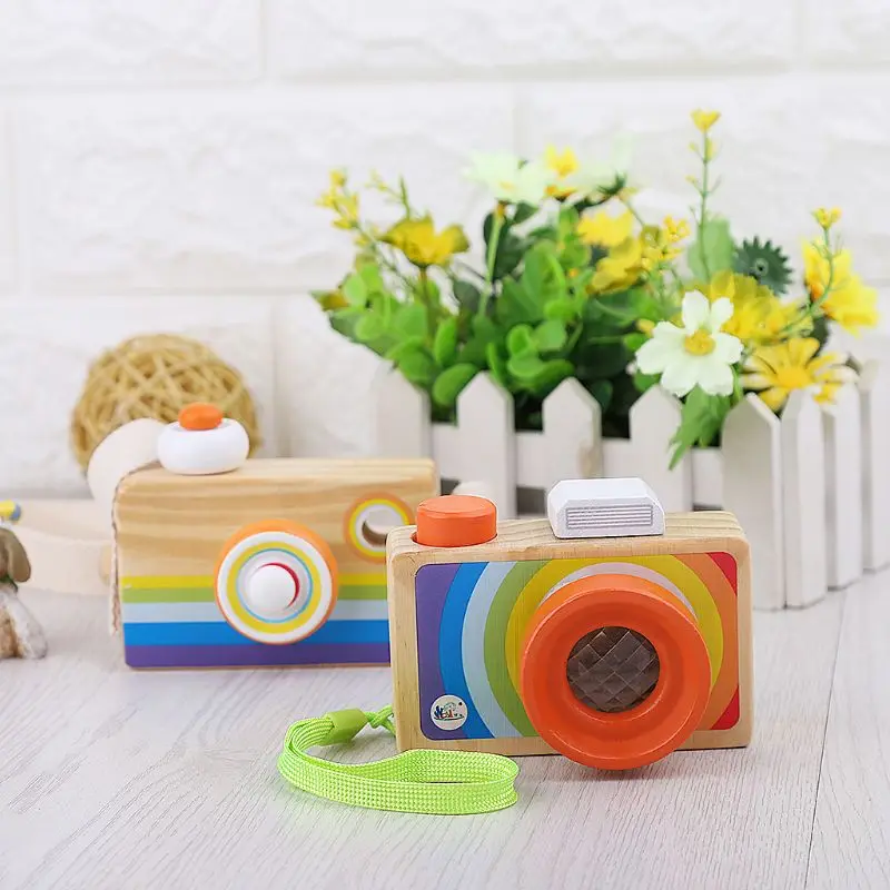 Wooden Mini Camera Kaleidoscope Toys Children Kids Room Hanging