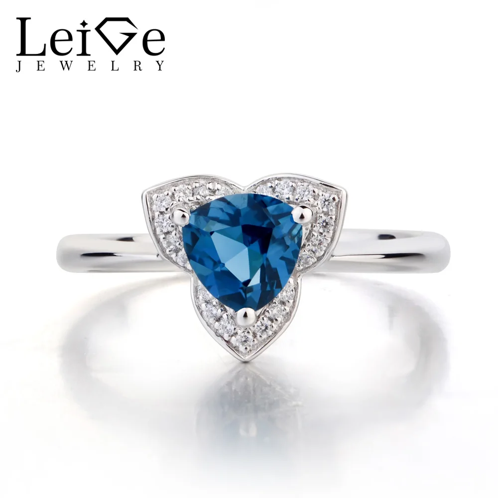 Leige Jewelry London Blue Topaz Ring Anniversary Rings Trillion Cut 925