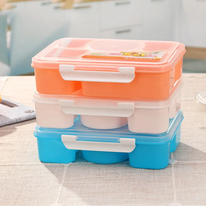 

5 Compartment Food Storage Container Lunch Bento Box Soup Bowl Spoon Microwave Tableware