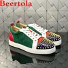 Beertola Mixed Color Men's Casual Flats Shoes Patchwork Spikes Head Lace Up Flock Luxury Brand Men Shoes Leisure Style Men Shoes 1