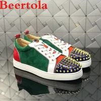 Beertola Mixed Color Men's Casual Flats Shoes Patchwork Spikes Head Lace Up Flock Luxury Brand Men Shoes Leisure Style Men Shoes 1