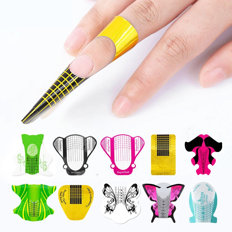 Мода 100 шт./лот красочная форма для ногтей с пчелиной формы бабочек для акрилового дизайна ногтей, поднос для бумаги, инструменты для маникюра и салона