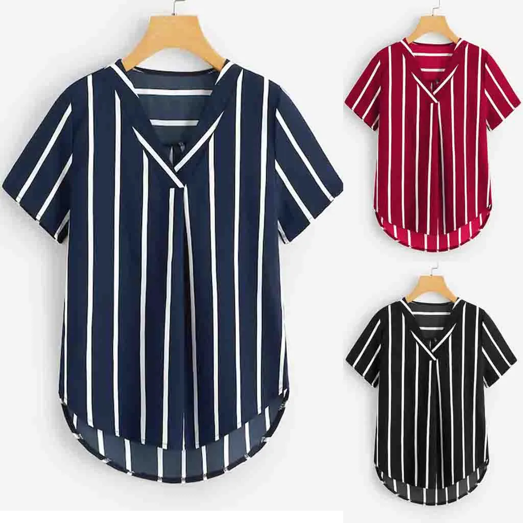 Short sleeve shirt women Casual Striped Printing Short Sleeve women's shirt Button Down Casual Tops Ladies Summer Tuniki Damskie