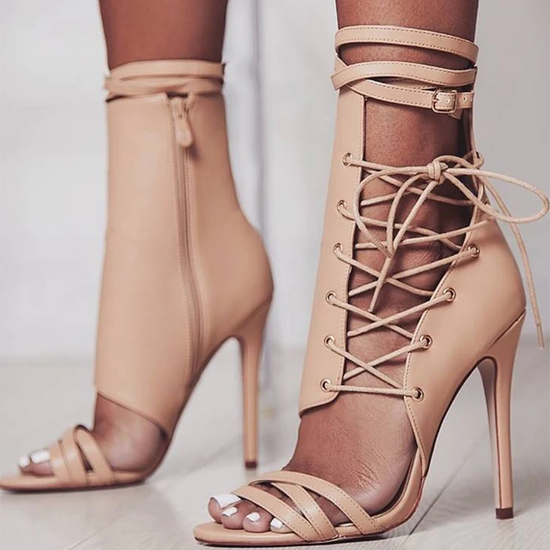 

Thin High Heels Platform Women Sexy Sandals Pumps Ankle Strap Peep Toe Cross-tied Women Dress Sandals Comfortable Zapatos Mujer