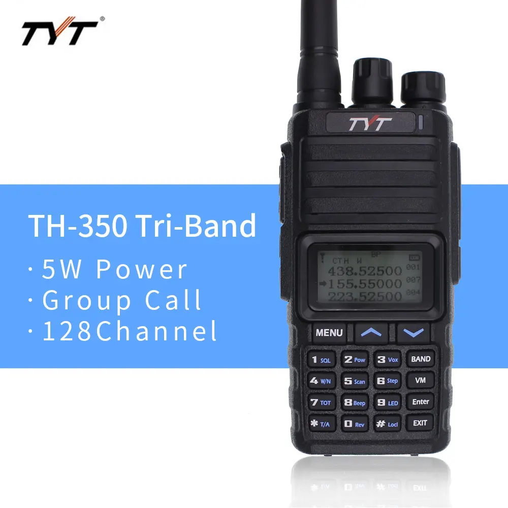 TYT TH-350 Tri-Band Tri-display 136-174 Mhz 220-260 Mhz 400-470 Mhz мощное радио 128 каналы хранения группа вызова Walkie Talkie