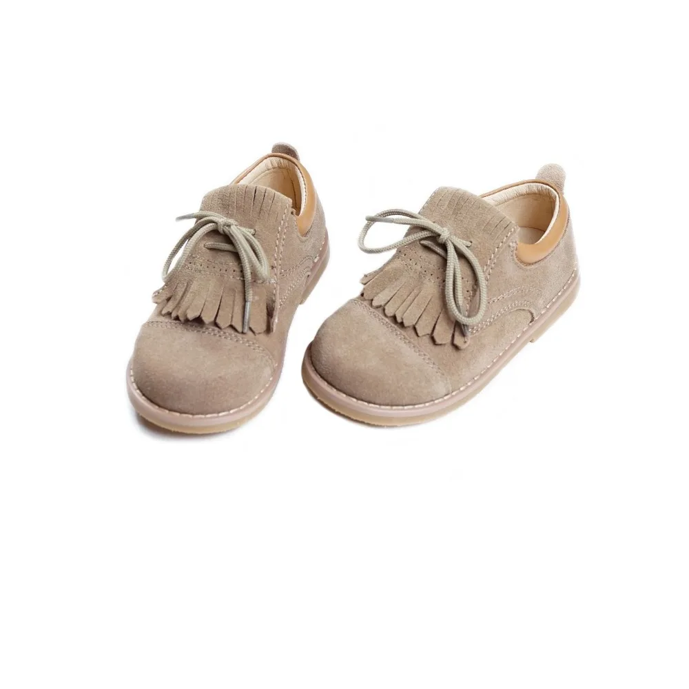 Модная однотонная повседневная обувь из натуральной кожи на шнуровке цвета хаки для маленьких мальчиков и девочек; Детские оксфорды с твердой подошвой; детская обувь