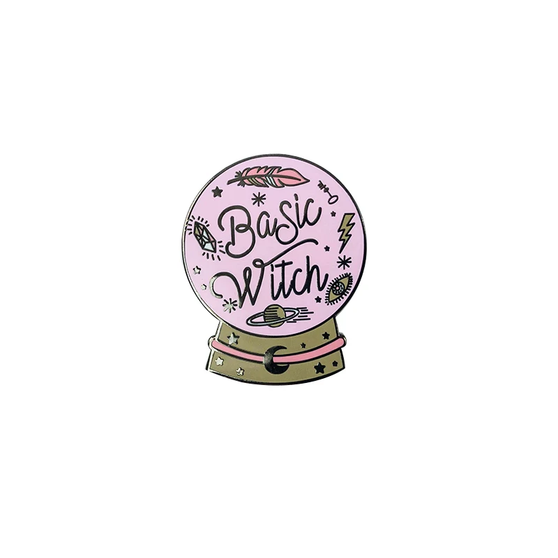 

Basic witch crystal ball enamel pin magic witchcarft feather badge